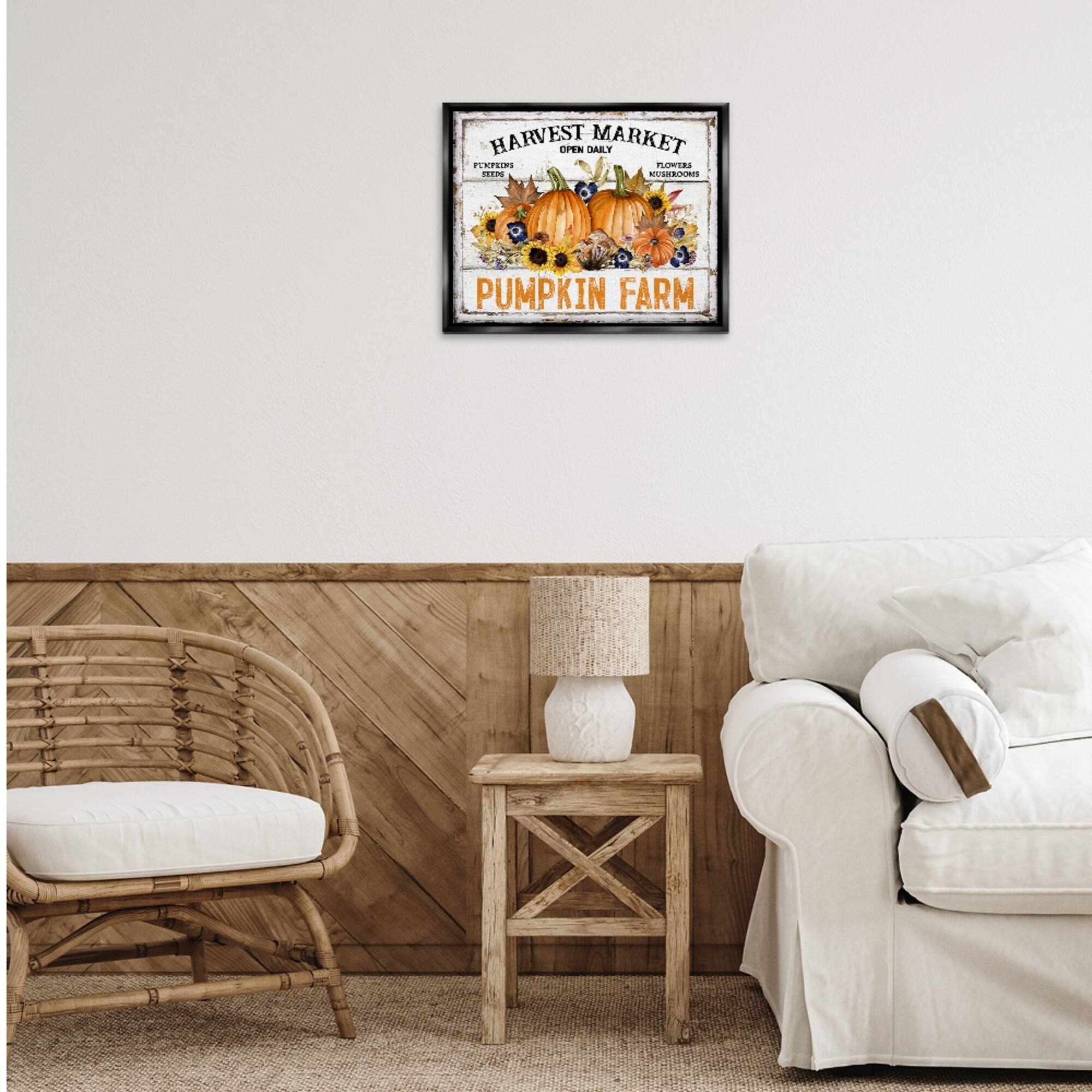 Stupell Industries Pumpkin Farm with Sunflowers Floater Framed Art